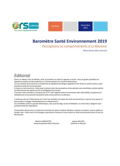Baromètre Santé Environnement 2019. Synthèse