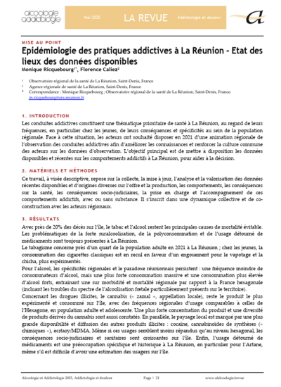 Épidémiologie des pratiques addictives à La Réunion – État des lieux des (…)
